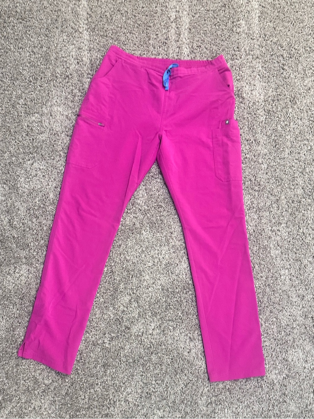 Figs Straight Leg Scrub Pants in Fuchsia with Blue Drawstring